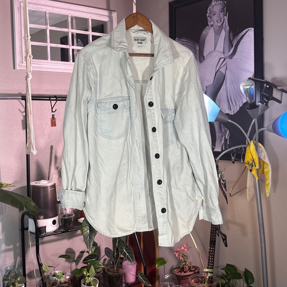 Velvet Heart Denim Button Down‎ Shirt Womens XL Light Blue Good Cotton Shacket